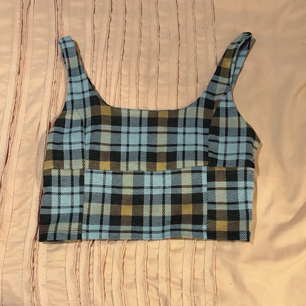 Altar'd State Blue and Yellow Plaid Crop Top